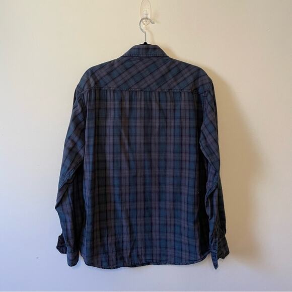Vintage Point Zero L plaid casual button down t-shirt gray blue long sleeve - Picture 5 of 7
